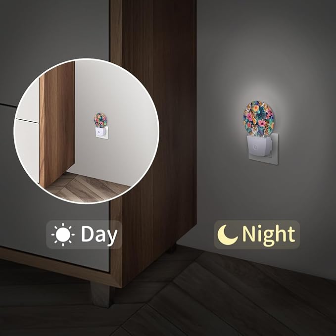 Round Night Lights Tropical Flower Animal Tiger LED Nightlight Plug in Dust to - Image 3