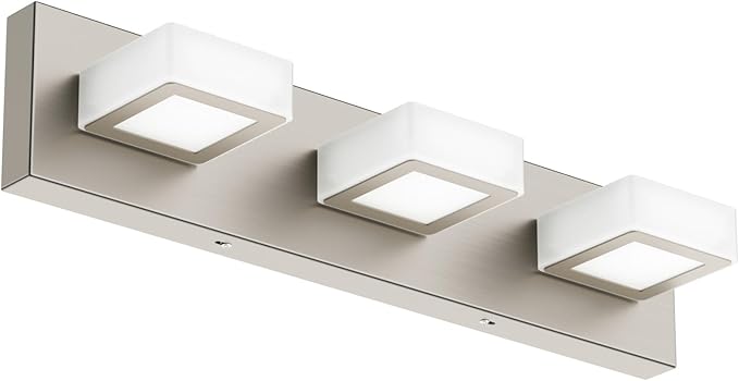 Ralbay 3-Light Brushed Nickel Bathroom Vanity Lights Metal Acrylic LED Modern by RalbayLighting