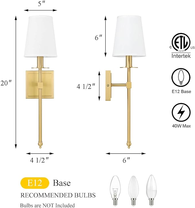 XiNBEi Lighting Brass Wall Sconces Set of 2 Modern Gold Sconce Light Fixture - Image 5