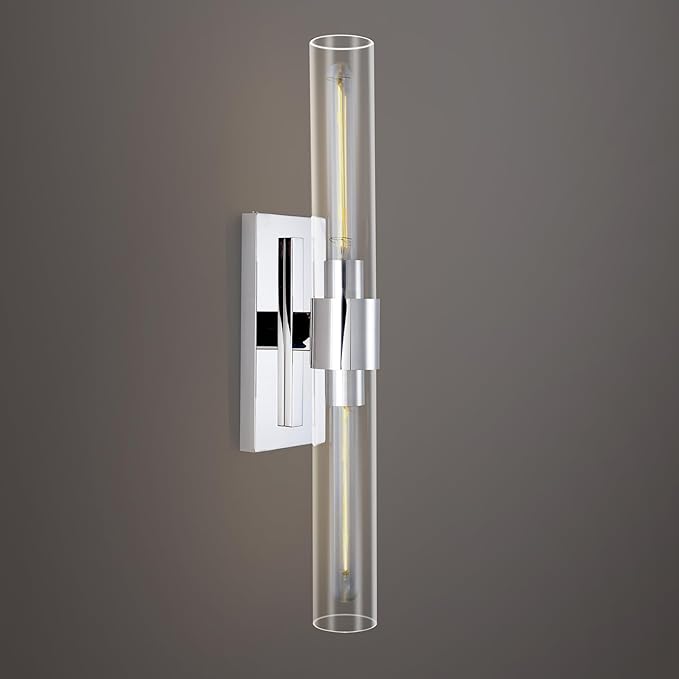 Bathroom Vanity Light Fixtures, Glass Tube Wall Sconces, Brushed Brass Base by ZHTIECHUI