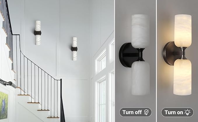 14in Modern Spanish Natural Marble Bathroom Vanity Sconces, Alabaster Wall - Image 8