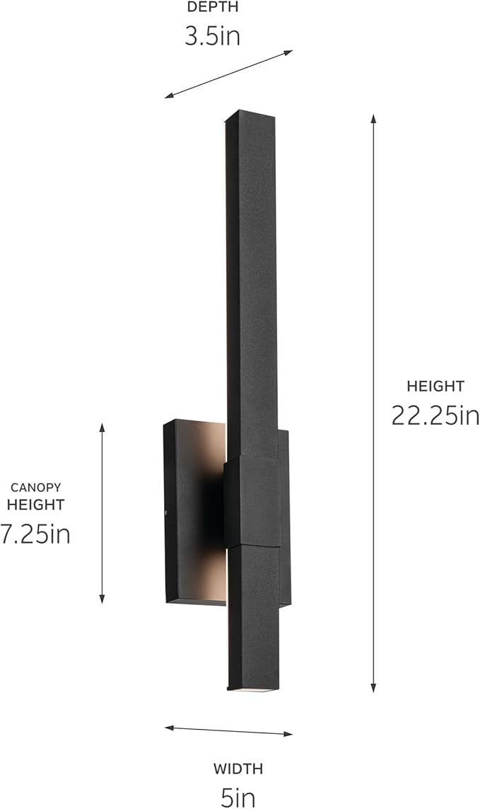 Kichler Nocar 22.25 inch LED Outdoor Wall Light in Textured Black - Image 2