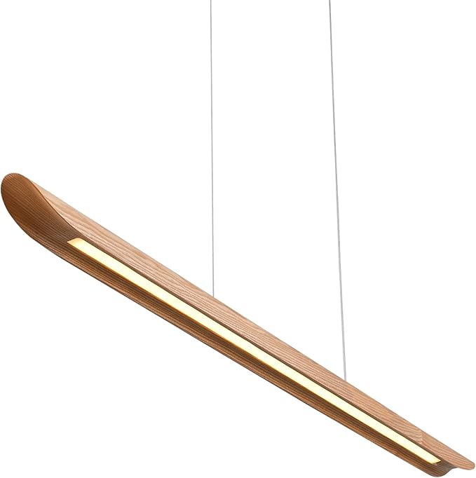 55" Wood Linear Pendant Light, Dimmable Kitchen Island Light - Image 7