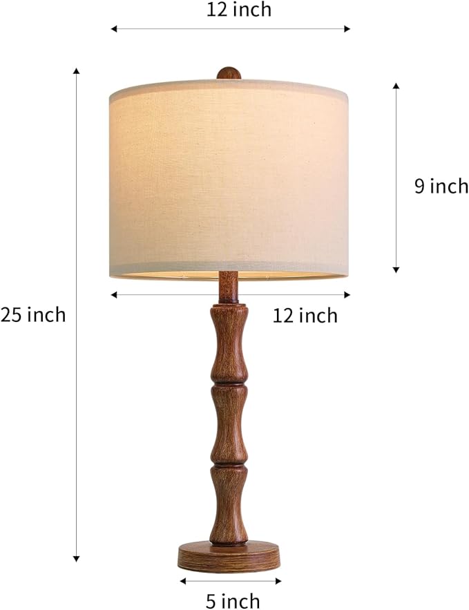 BOBOMOMO 25" Rustic Table Lamps Set of 2, Farmhouse Nightstand Lamps - Image 3