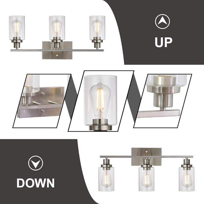 MELUCEE 3 Lights Wall Sconce Brushed Nickel Finished Modern Bathroom Vanity - Image 6