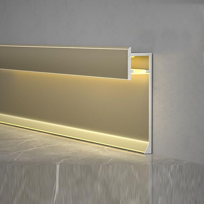 18Pcs LED Aluminium Metal Baseboard Trim, Matte Gold 100mm x 2500mm 3.94" x by Kwweeoo