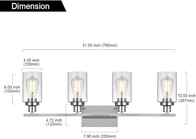 MELUCEE 4-Light Bathroom Lighting Fixtures - Image 6