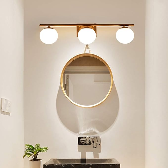 New Bathroom Vanity Light 3 Lights Fixtures Brushed Brass Milk White Globe - Image 2