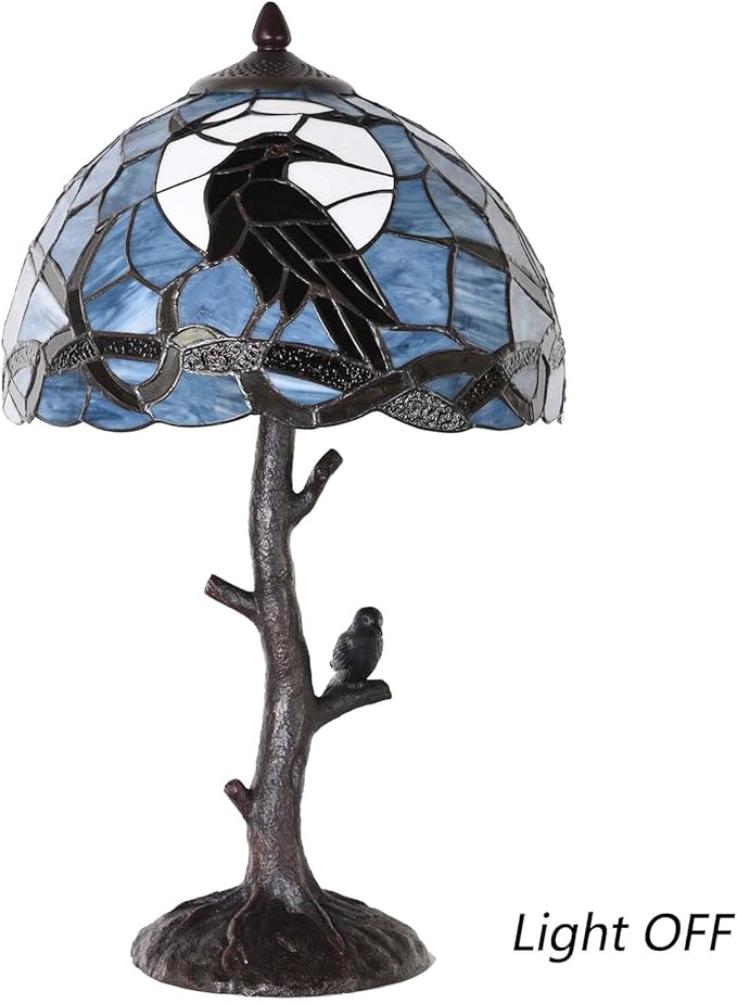 Bieye L10956 Raven Sitting on Bare Tree Branch in Full Moon Night Tiffany Style - Image 7