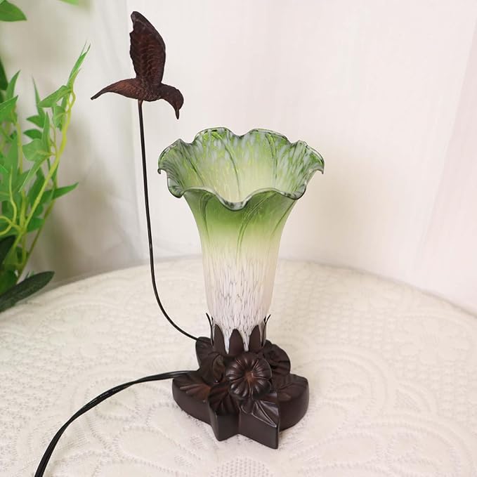 Bieye LL05 Hummingbird Flying Over Lily Flower Blown Glass Table Lamp - Image 3