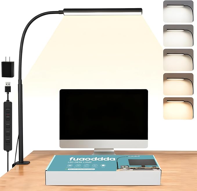 Small LED Desk Lamp with Clamp, Eye-Caring Clip on Lamp by Unknown