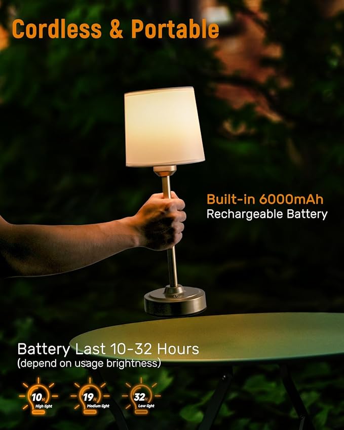 Gold LED Cordless Table Lamp Rechargeable-6000mAh Battery Operated Table Light - Image 3