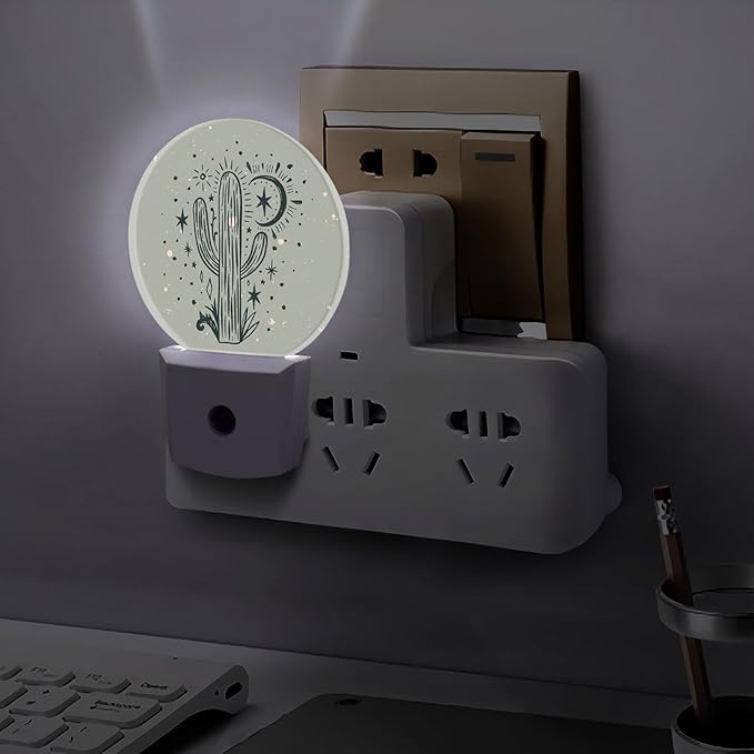 Round LED Night Light, Wild Cactus Desert Arizona Vintage LED Night Light Plug - Image 5