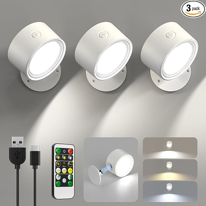 LED Wall Sconces 3 Pcs with Remote, Wall Mounted Lights Rechargeable Battery by BringYouWarmLightingCare