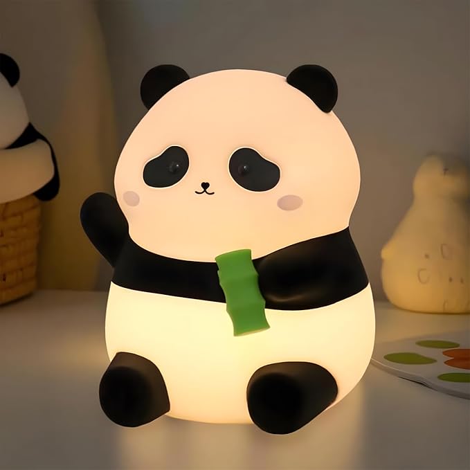 Panda Night Light, 50-Hour Battery & Pat-to-Change Brightness, Squishy Silicone by Rytinazzz