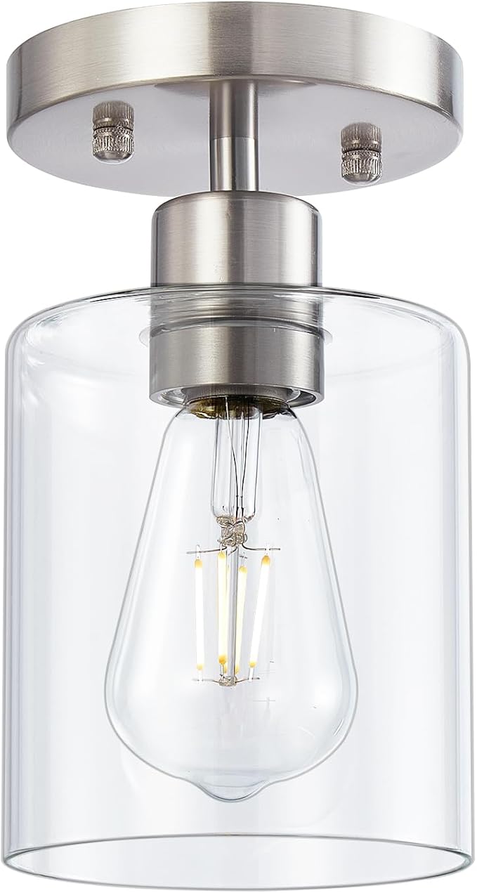 1-Light Semi Flush Mount Ceiling Lights, Brushed Nickel Kitchen Lighting - Image 8