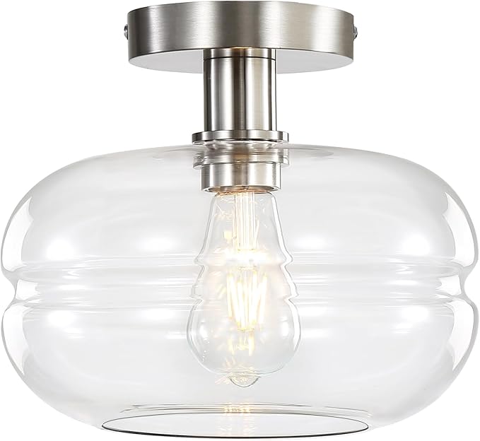 Semi Flush Mount Ceiling Light Fixture, 10-1/2 Inch Clear Glass Shade, Brushed by Unknown