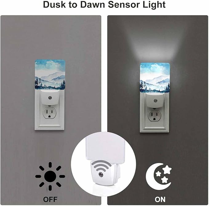 LED Night Light, Mountains Landscape Sky Grasses Trees LED Night Light Plug - Image 3