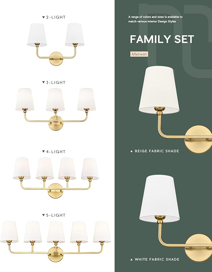 2 Light Bathroom Light Fixtures, Brushed Gold Vanity Lights, Double Wall Sconce - Image 7