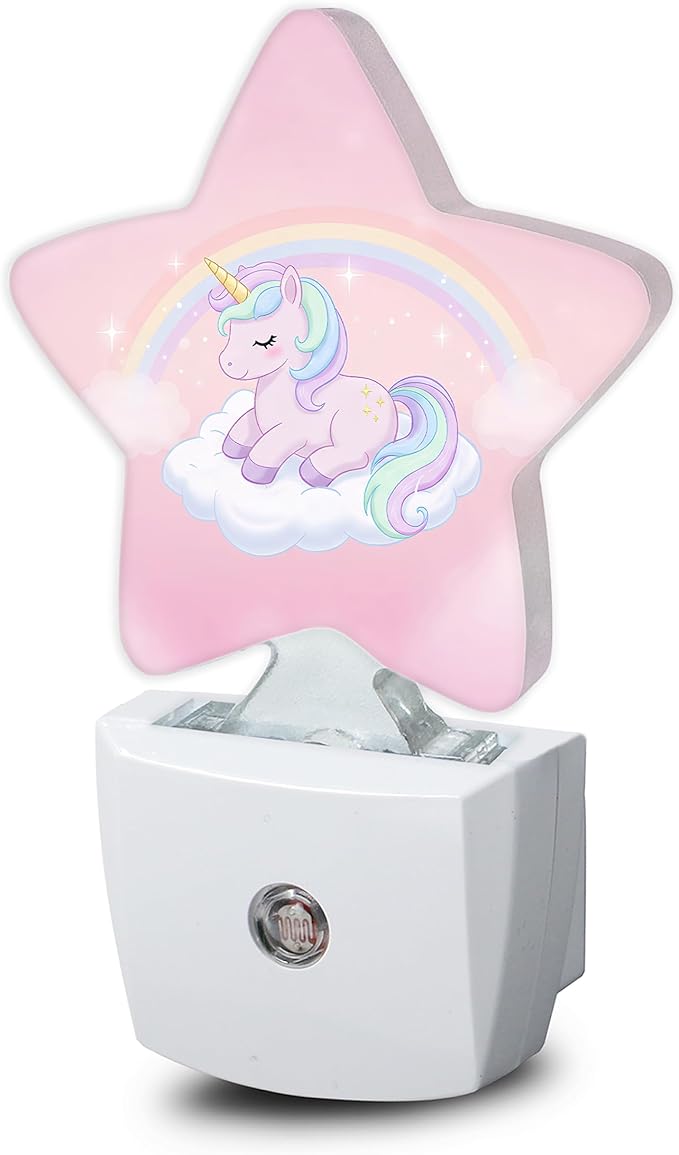 Rainbow Unicorn Dusk to Dawn Star Night Light, Cute Pink Sky Smart Sensor by SNOWMOLLE