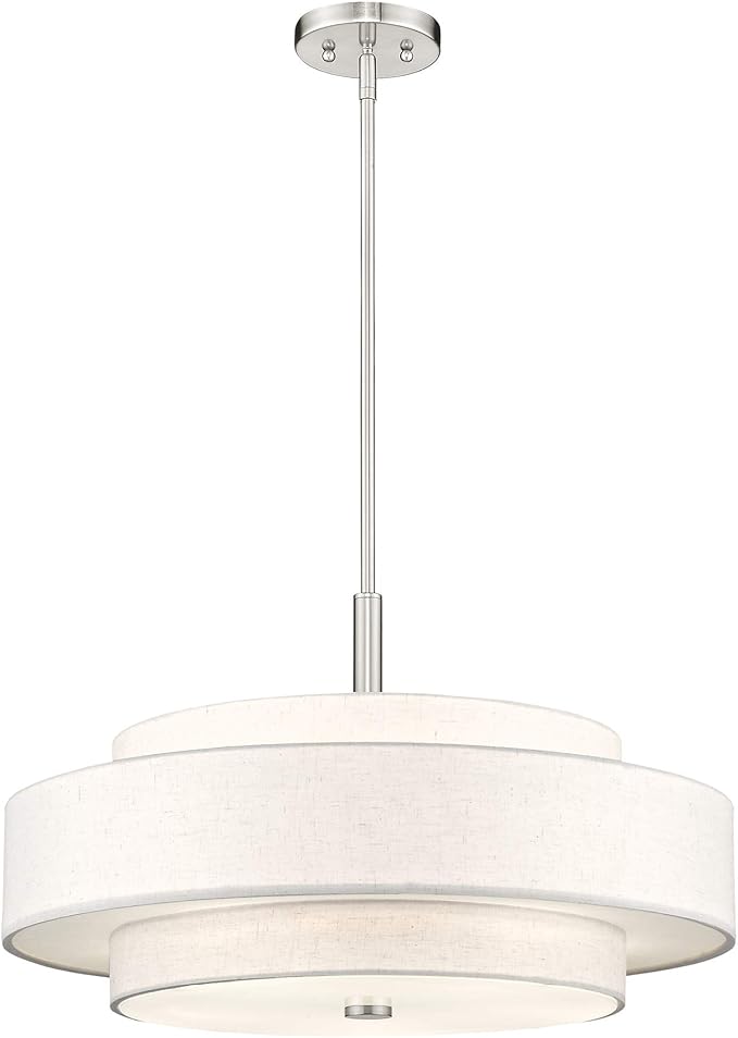 Livex Lighting Fabric Shade 52138-91 Meridian 5 Light Brushed Nickel Pendant - Image 4