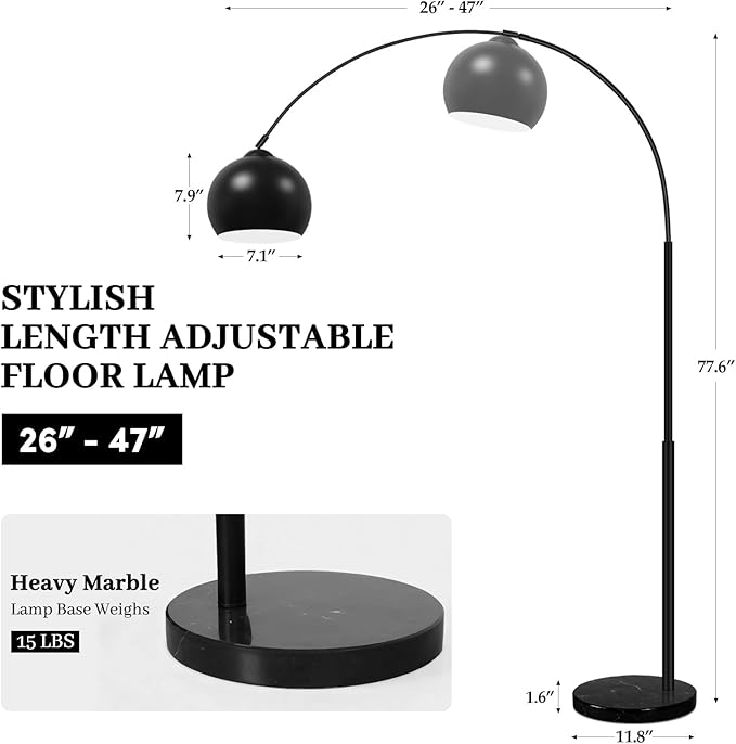 77” Arc Floor Lamp for Living Room, Upgraded Black Standing Lamp - Image 4