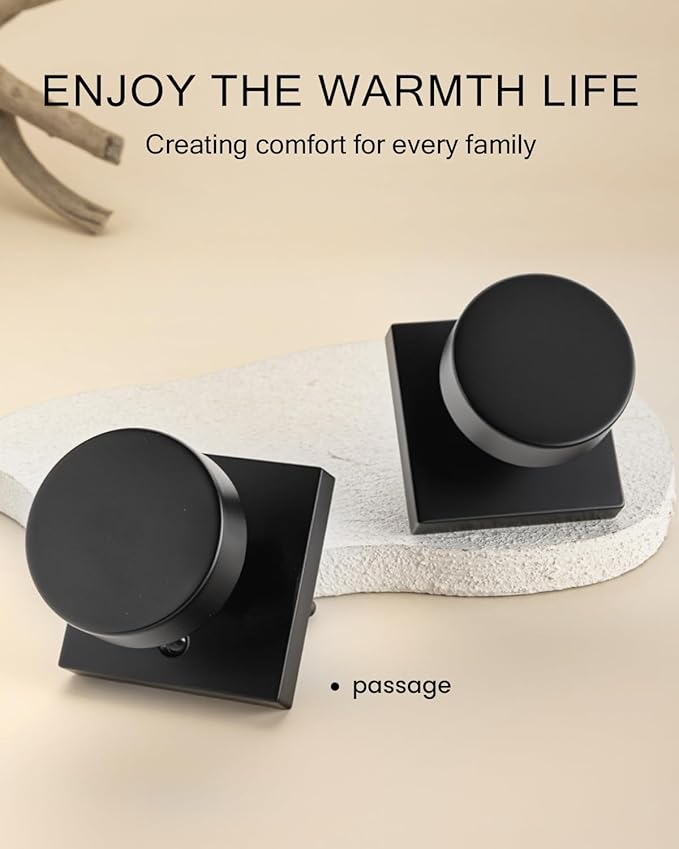 Haidms Matte Black Door Knobs Passage, Heavy Duty Square Matte Black Hall and - Image 3