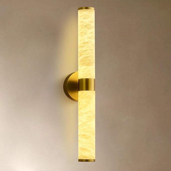 Alabaster Wall Sconce, 20.6" Gold Wall Sconce, Brass Alabaster Single Sconces by Unknown