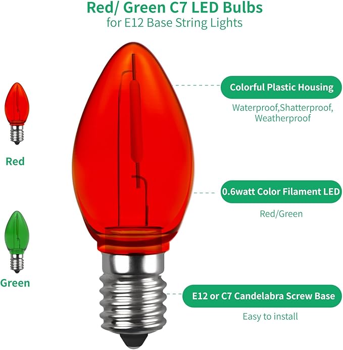 Meconard C7 Led Replacement Christmas Light Bulb, C7 Shatterproof Led Bulbs - Image 3