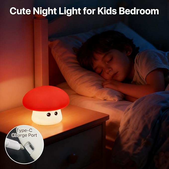 Cute Mushroom Night Light for Kids Rechargeable, Battery Operated Nightlight 3 - Image 7