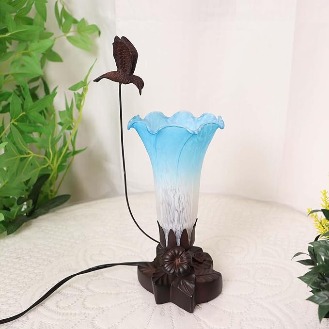 Bieye LL04 Hummingbird Flying Over Lily Flower Blown Glass Table Lamp - Image 3