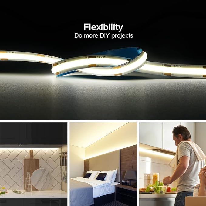 16.4FT DC12V COB LED Strip 4000K Natrual White 480LEDs Flexible High Density - Image 5