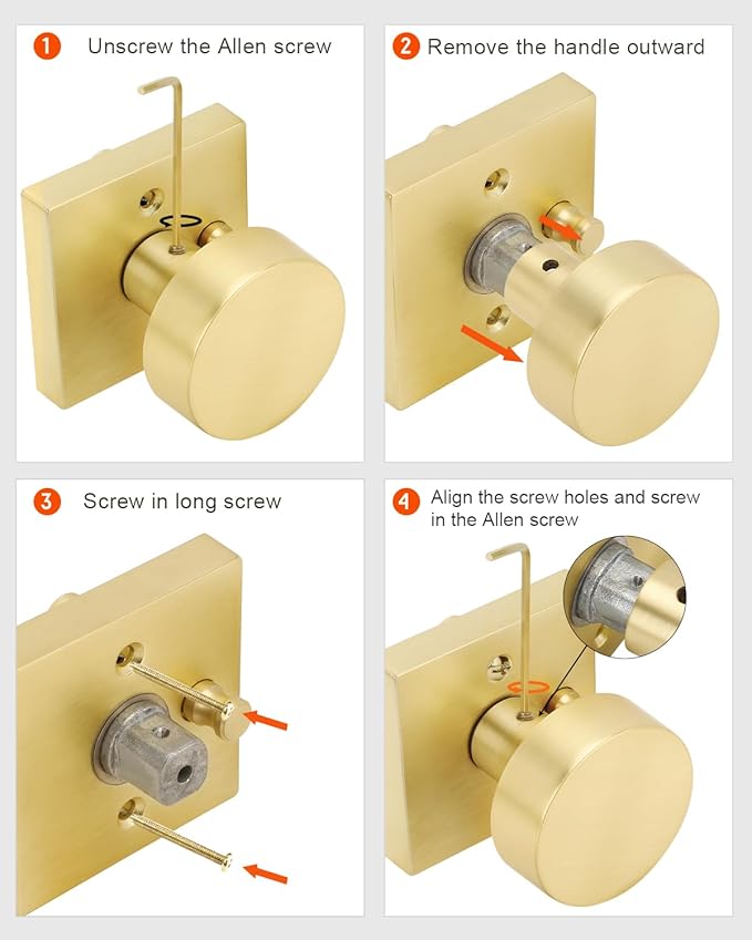 Haidms Gold Door Knobs Passage, Heavy Duty Square Brushed Gold Hall and Closet - Image 6
