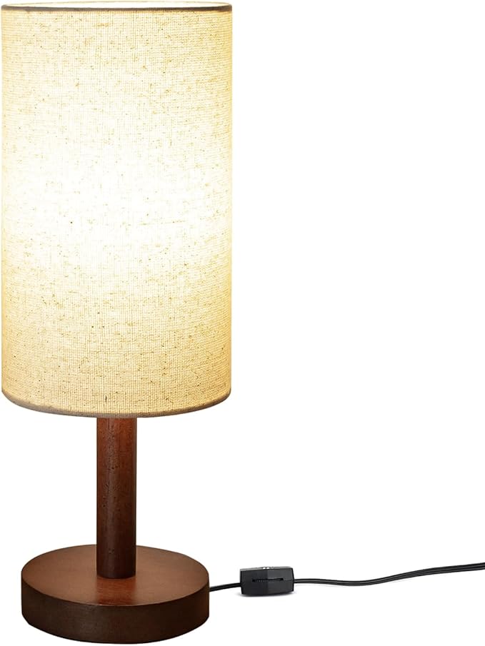 Small Table Lamp for Bedroom, Nightstand Lamp Linen Lampshade Bedroom Wood Base - Image 9