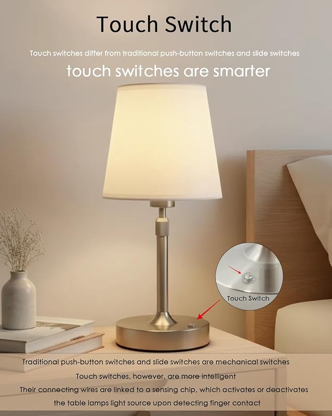 Cordless Table Lamp Rechargeable Touch Silver Mini Small Lamp Adjustable Height - Image 3