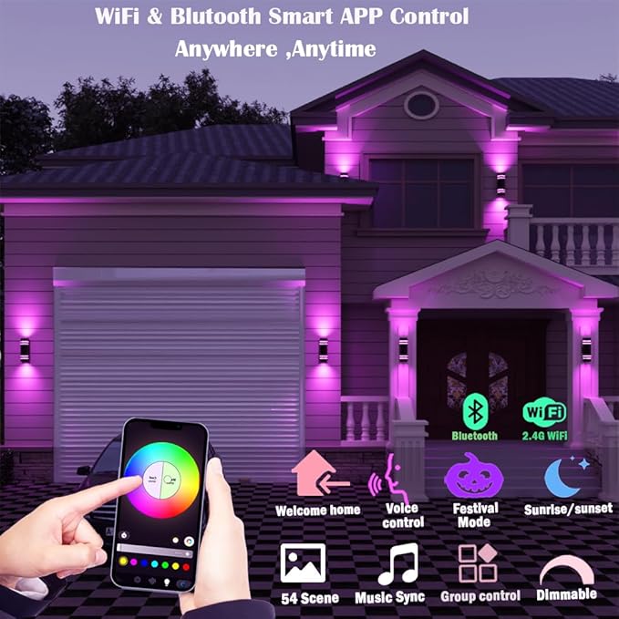 Smart Outdoor Wall Lights Color Changing 2 Pack, RGB+2700K-6500K Modern - Image 4