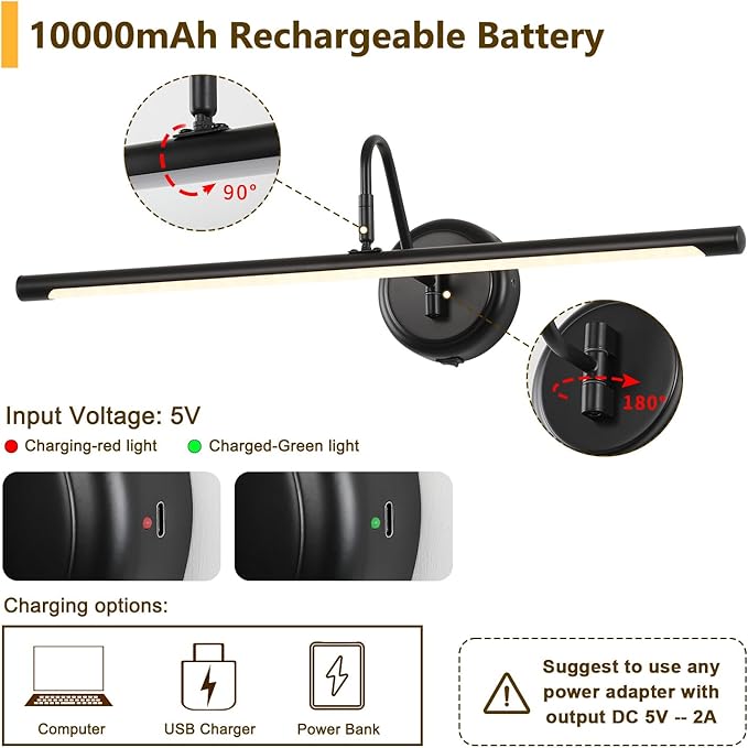 JOOSENLUX Battery Operated Picture Lights Modern Wireless Wall Lights 24.4" - Image 4