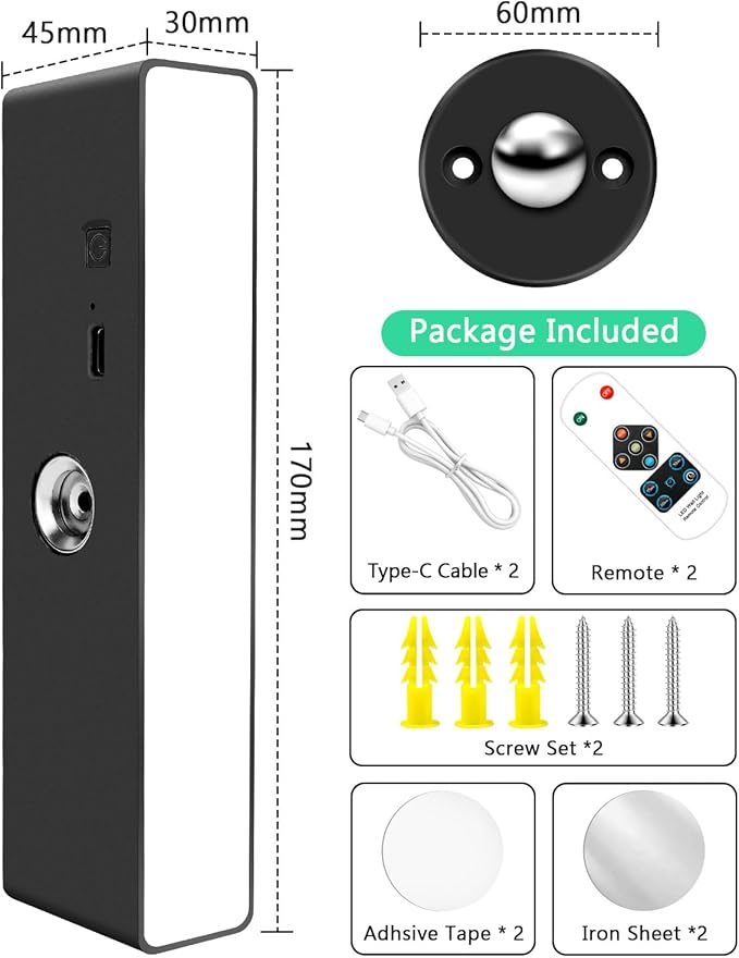 iThird Rechargeable Battery Operated Wall Sconce Set of 2: Wireless Black Wall - Image 9