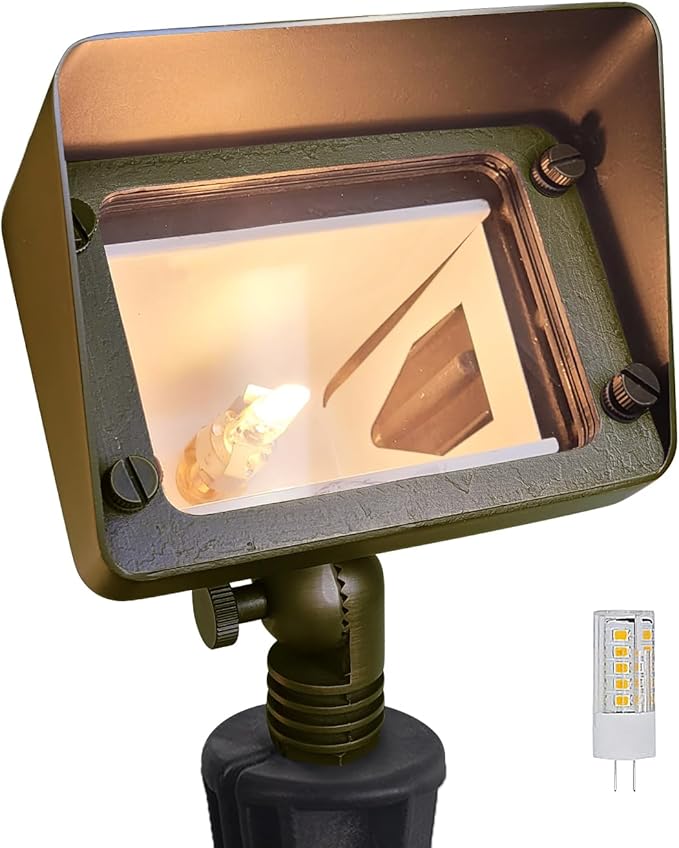 COLOER Brass Flood Lights with 4W 2700K LED G4 Bulb, 12V Low Voltage Landscape by COLOER