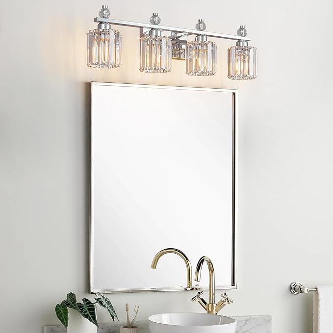 Bathroom Vanity Lights 4-Light Chrome Modern Crystal Vanity Light Fixtures Over - Image 7