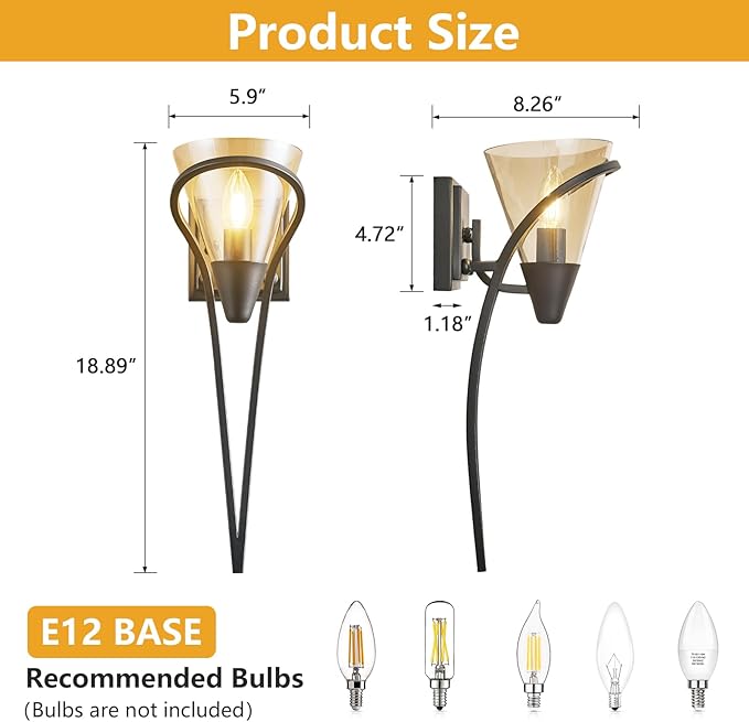 Modern Black Wall Sconce E12 Torch Decorative Wall Lights Industrial Wall Lights - Image 4