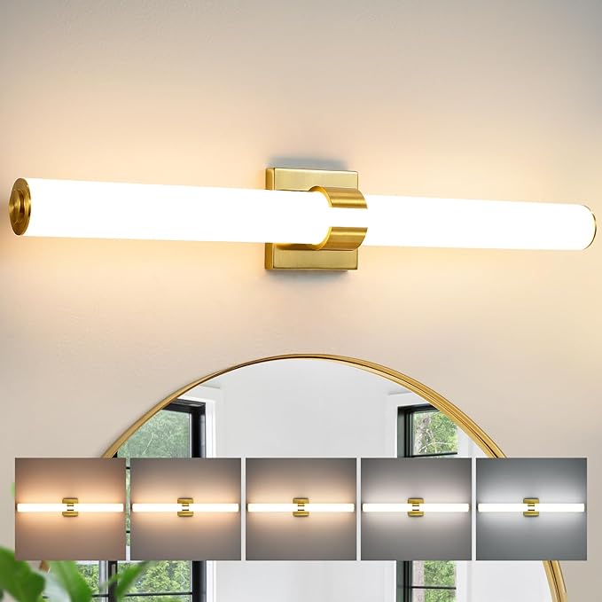 Gold Bathroom Light Fixtures Over Mirror by AIJIASI