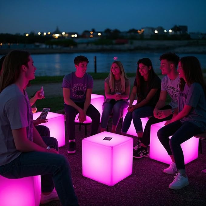 Mr.Go 16-Inch Rechargeable LED Cube Chair Light, 16 RGB Colors Glow Cube Seat - Image 2