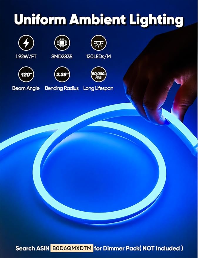 16FT Blue LED Neon Rope Lights, AC 110-120V Flexible Neon Strip Outdoor - Image 4