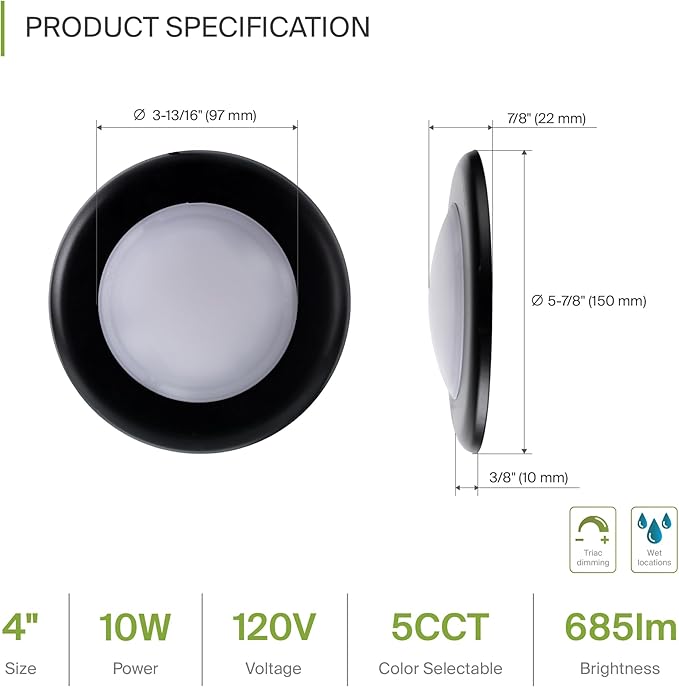 ASD 12 Pack LED Disk Lights 4 Inch, 10W 5CCT 2700K-5000K 685LM CRI90+, Dimmable - Image 2