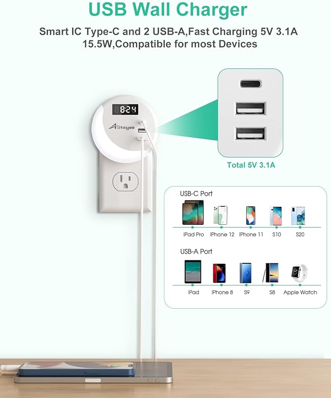 Alitayee LED Night Light, Night Lights Plug Into Wall, Smart Light Sensor - Image 2