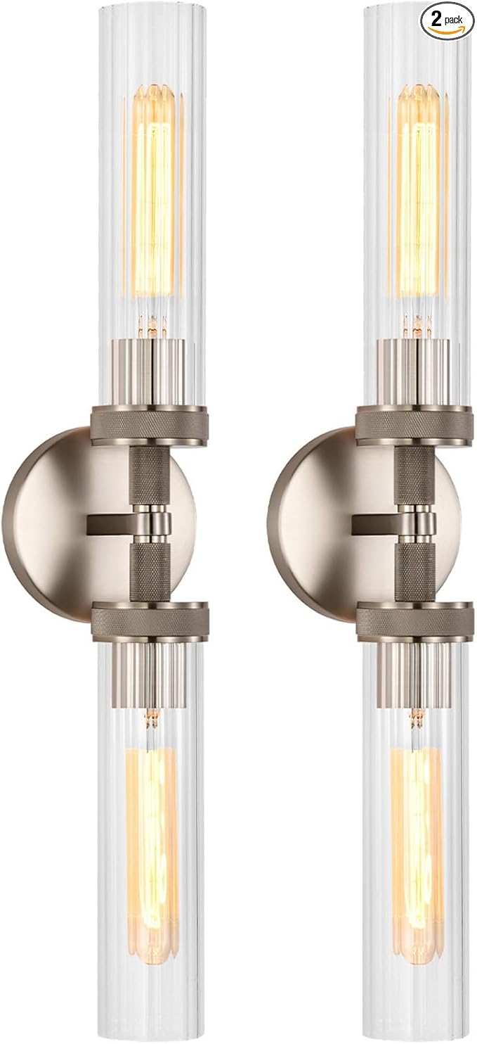 LaLuLa 2-Light Brushed Nickel Vanity Wall Lights Set of 2 –Hardwired Bathroom by LaLuLaLighting