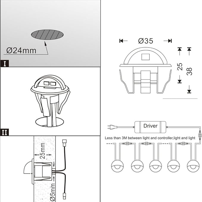 FVTLED Pack of 6 Low Voltage LED Stair Deck Lights kit Φ1.38 Outdoor Garden - Image 4