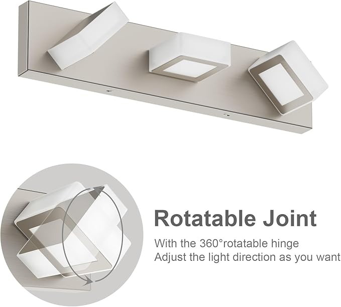 Ralbay 3-Light Brushed Nickel Bathroom Vanity Lights Metal Acrylic LED Modern - Image 4