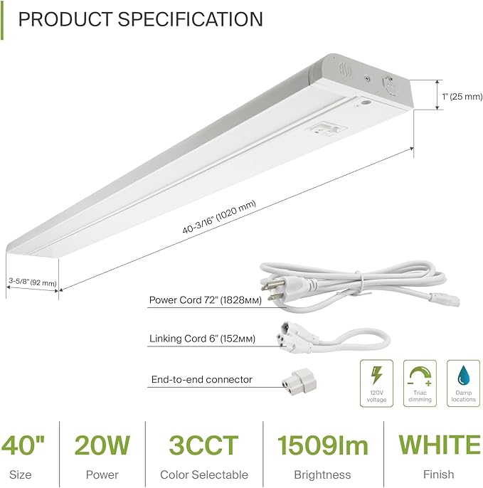 ASD Swivel LED Under Cabinet Lighting, 40 Inch 20W, Hardwired or Plug-in - Image 2